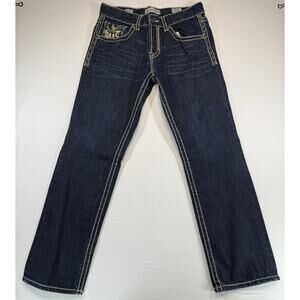 Mek Denim Cersay Straight Jeans Mens 32x32 Dark Wash Button Fly Embroidered